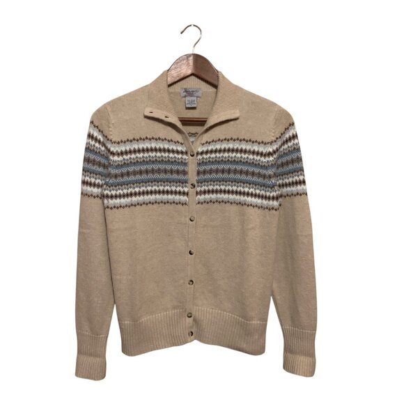 VTG Eddie Bauer Women's Cardigan Angora Fair Isle Beige Blue Sz M Cottagecore - Picture 10 of 16